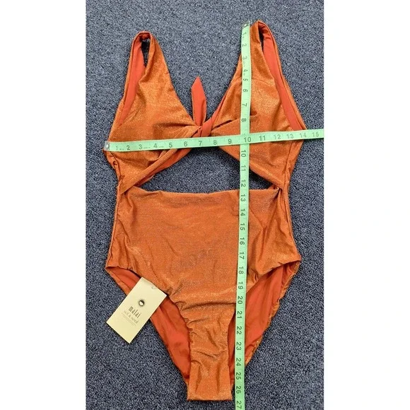Malai Women Copper Bronze Metallic Shimmer Cutout One Piece Swimsuit Large NEW - Picture 9 of 9
